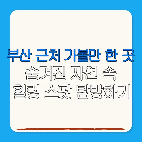 부산 근처 가볼만 한 곳숨겨진 자연 속힐링 스팟 탐방하기