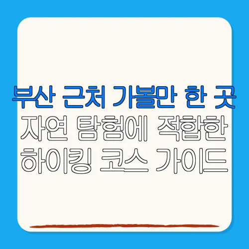 부산 근처 가볼만 한 곳자연 탐험에 적합한하이킹 코스 가이드